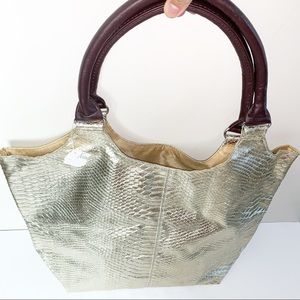 Neiman Marcus Bags - NEIMAN MARCUS | Gold Tote Bag with Brown Handle Neiman Marcus Bags - NEIMAN MARCUS | Gold Tote Bag with Brown Handle